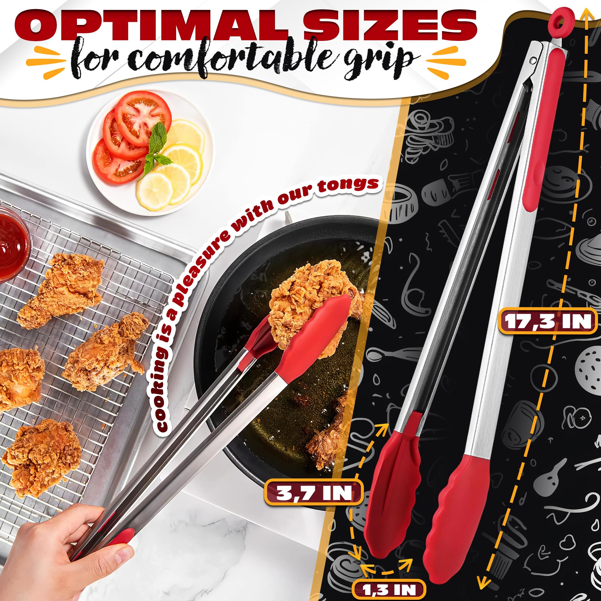 17.5'' Silicone Tongs For Cooking - Kitchen Tongs Stainless Steel Tongs For Cooking Tongs For Kitchen Small Tongs For Serving Fo